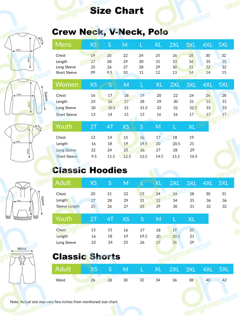 sublimated and chemical resistant t-shirt size chart